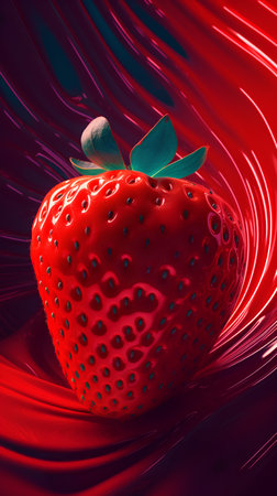 Strawberry on a red background. 3d rendering, 3d illustration.の素材