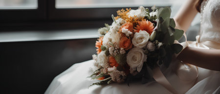 Beautiful wedding bouquet in hands of the bride. Wedding dayの素材