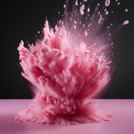 3d rendering of a pink paint explosion on a black background.の素材