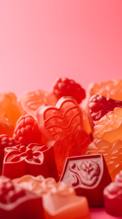 Sweet candies in shape of heart. Valentines day background.の素材