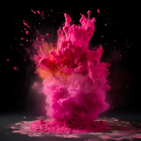 Colorful explosion of powder isolated on black background. 3d renderingの素材