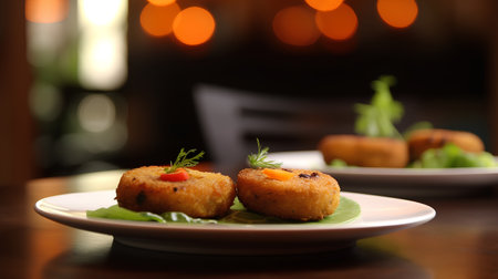 Fried croquettes with carrot and parsley on a plateの素材