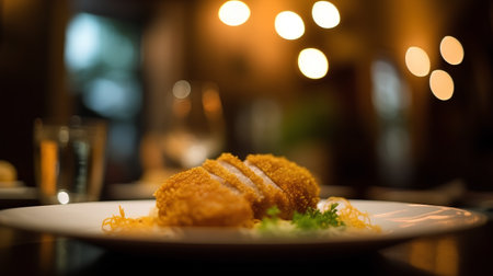 Crispy croquettes on a white plate in a restaurantの素材