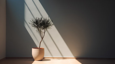 Minimalistic interior with plant in pot. 3D Renderingの素材