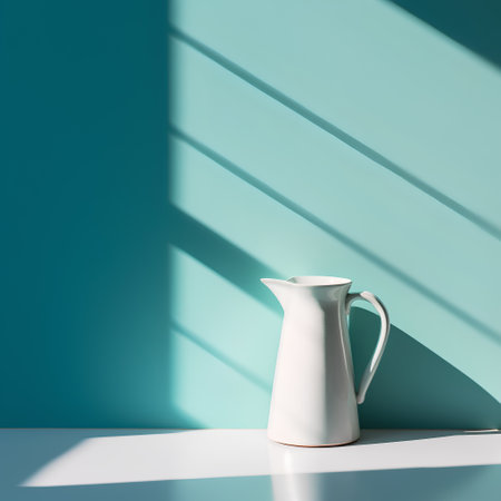 White jug with shadow on turquoise wall. 3D renderingの素材