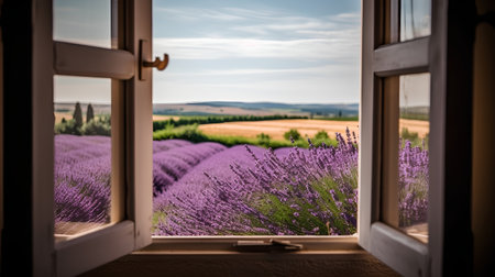 Lavender flowers on the background of lavender fields in Provence, Franceの素材