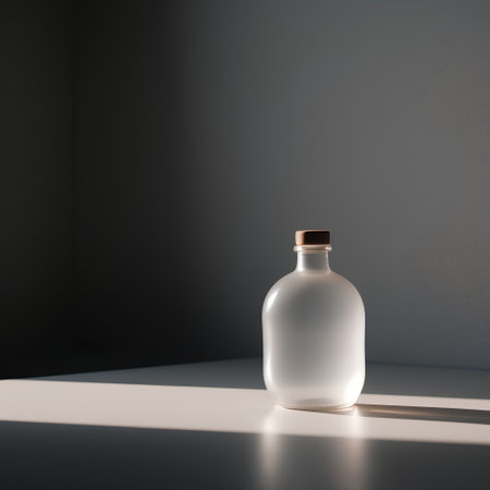Empty glass bottle on black background. Mock up, 3D Renderingの素材