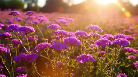 Purple Verbena flowers in the field at sunset, Thailand.の素材