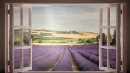 Open door in lavender field, Tuscany, Italy.の素材