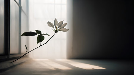 White flower in the room. 3d rendering, 3d illustration.の素材