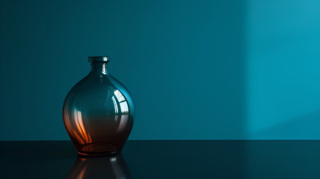 Empty glass bottle on blue background. Mock up, 3D Renderingの素材