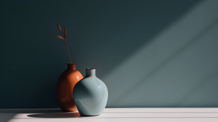 3d render of vases on a blue background with shadow.の素材