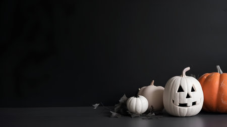 Halloween pumpkins on black background with copy space for your textの素材
