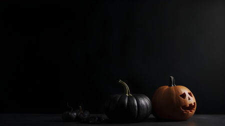 Halloween pumpkins on black background with copy space for your textの素材