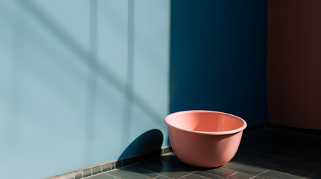 Bathroom with a pink tub and blue wall. 3d renderingの素材
