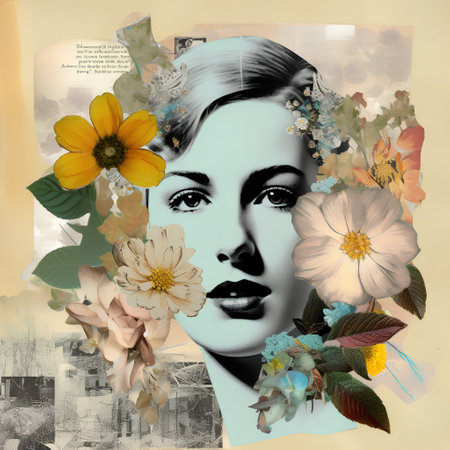 Portrait of a beautiful girl with flowers in her hair. Photo in retro style.の素材