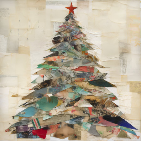 Christmas tree made of old newspaper. Vintage style. Christmas card.の素材