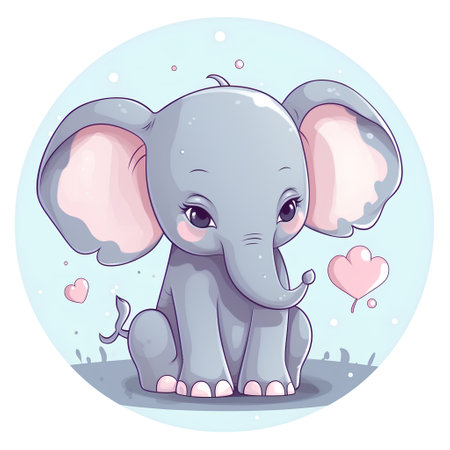 Cute cartoon baby elephant with hearts. Vector illustration for children.の素材