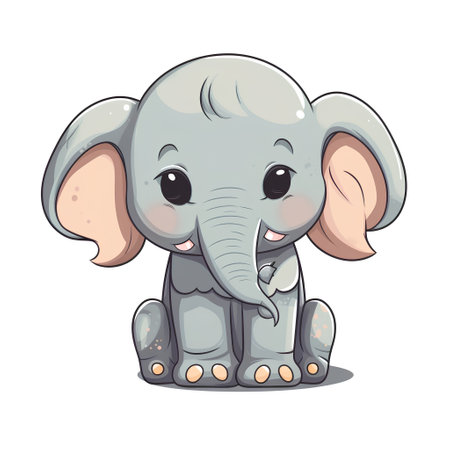 Cute cartoon elephant. Vector illustration isolated on a white background.の素材