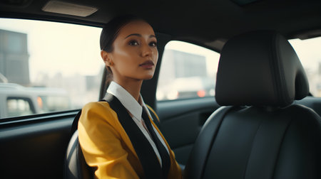 Portrait of a young businesswoman sitting in a car and looking awayの素材