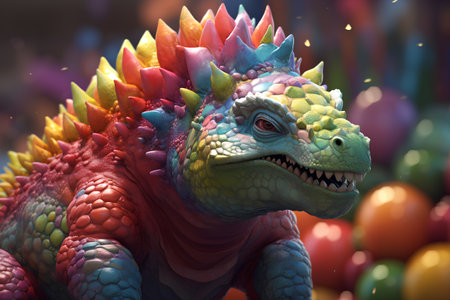 Colorful fantasy dragon on colorful background. 3d render illustration.の素材