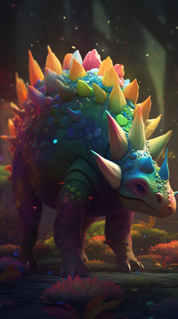 3d rendering of a fantasy dragon on a dark background with flowersの素材