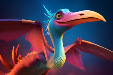 3D rendering of a fantasy dragon on a dark blue background.の素材