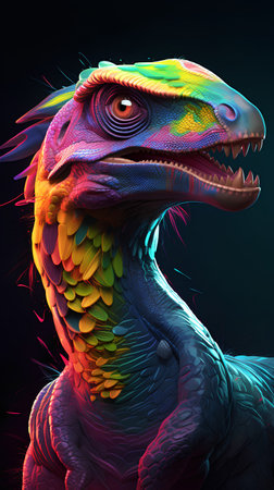 Colorful fantasy dragon on a dark background. 3d illustration.の素材