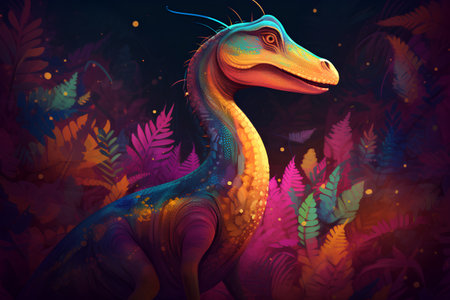 dinosaur in the forest. vector illustration on a dark background.の素材