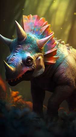 3d rendering of a dinosaur styracosaurus on a fantasy backgroundの素材