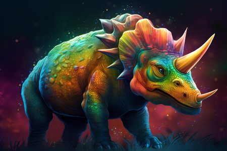 Dinosaur stegosaurus on colorful background. 3d illustration.の素材