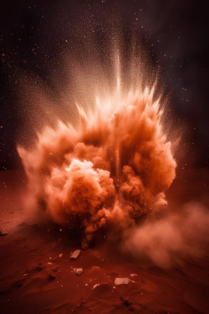 Volcanic eruption with explosion in the desert. 3d illustrationの素材