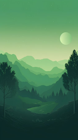 Landscape with mountains and forest in the night. Vector illustration.の素材