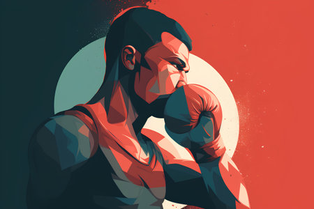 Vector illustration of a strong man with boxing gloves ready to fight.の素材