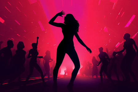 Silhouette of a dancing woman. Night club. Vector illustration.の素材