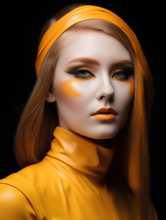 Portrait of a beautiful young woman with bright orange make-up.の素材