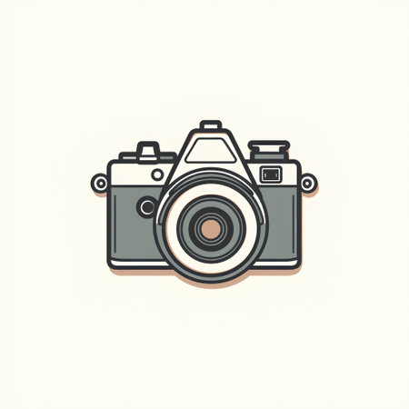 Retro camera icon. Vector illustration in line art style. Isolated on white background.の素材