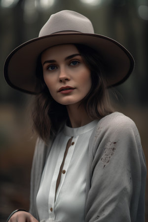 Portrait of a beautiful young woman in a hat and coat.の素材