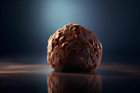 Chocolate ball on a dark background. Close up. Selective focus.の素材