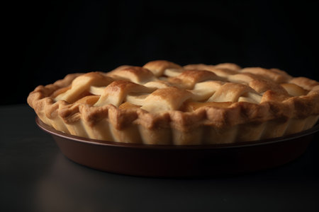 Fresh homemade apple pie on dark background. Selective focus. Toned.の素材