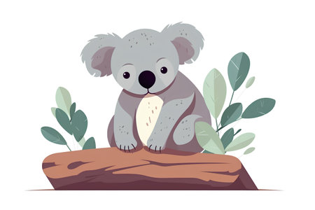 Cute koala on the rock. Vector illustration in cartoon style.の素材