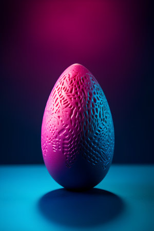 Decorated easter egg on blue background. 3d renderの素材
