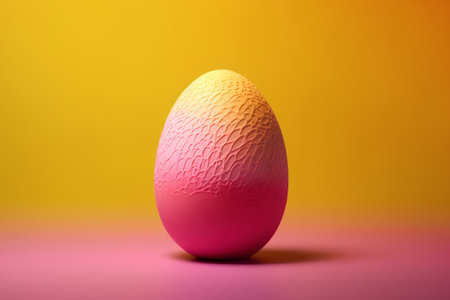 Colorful easter egg on yellow background. 3D illustration.の素材