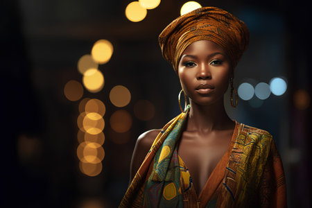 Portrait of a beautiful african woman wearing turban and shawlの素材