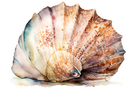Seashell isolated on white background. Watercolor hand drawn illustrationの素材