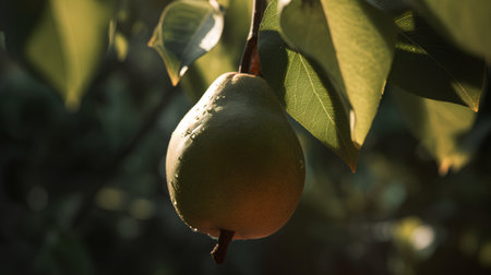 Ripe pears on the tree in the garden. Selective focus.の素材