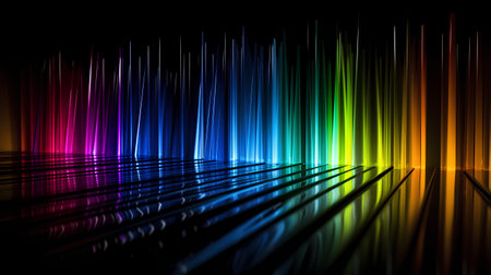 abstract spectrum background with glowing lines and stripes. 3d illustrationの素材