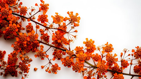 Autumn composition. Frame made of rowan berries on white background. Flat lay, top view, copy spaceの素材