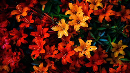 Beautiful orange lily flowers close up. Floral background.の素材