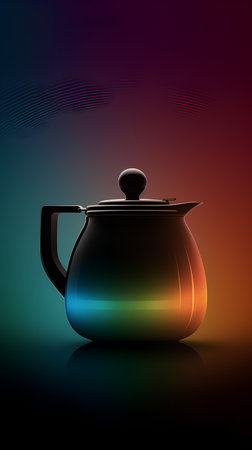 Coffee pot on colorful background. Realistic vector illustration.の素材